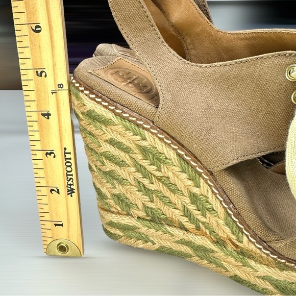 Tory Burch Espadrille Linley Wedge Sandals Brown Canvas with Green/Tan Jute 8M - Picture 11 of 16